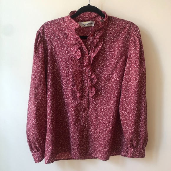 Vintage 1980s DIANE VON FURSTENBERG ruffle front floral blouse | size Medium - Picture 1 of 6